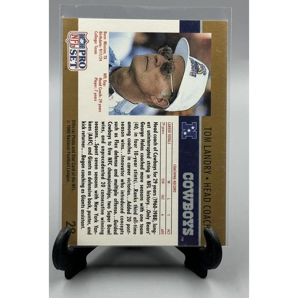 1990 Pro Set #28 Tom Landry‎ HOF Dallas Cowboys